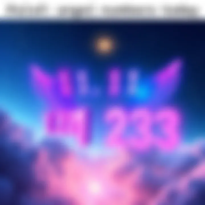 A serene scene featuring floating angel numbers like 111, 222, and 333 against a calming, starry sky.