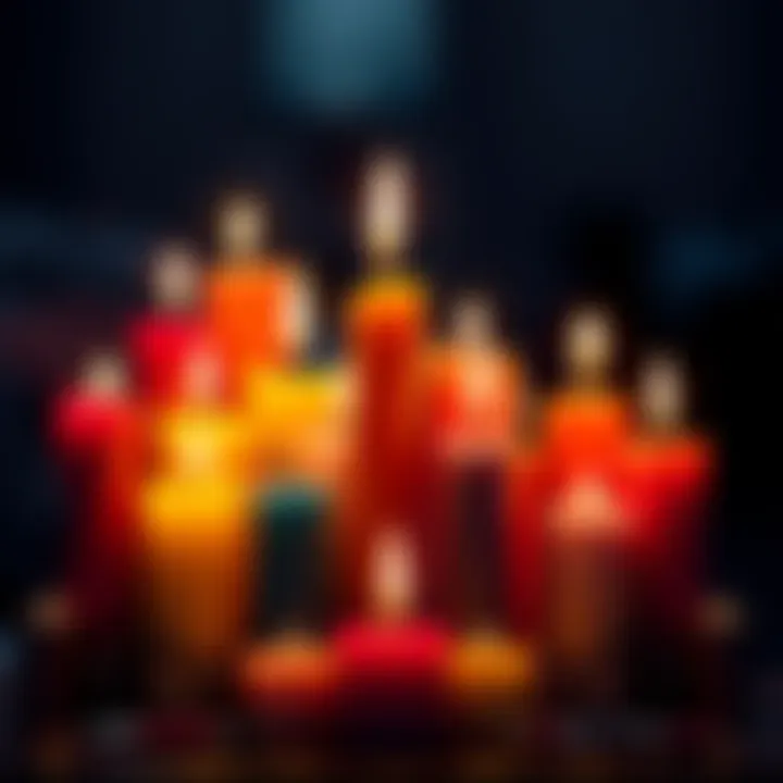 Various colored candles representing different intentions for cursing a cheater's libido