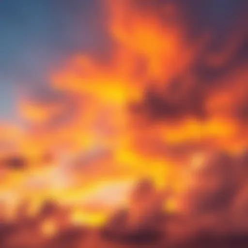 Vibrant clouds with shades of orange and pink during sunset, showcasing various weather patterns in the sky