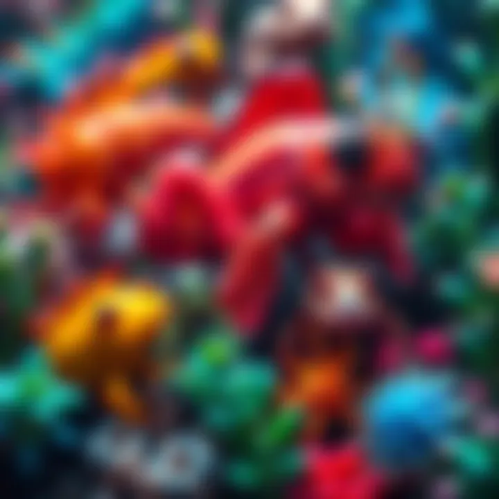 Colorful complex creatures A variety of complex creatures showcasing their unique traits in a vibrant ecosystem.
