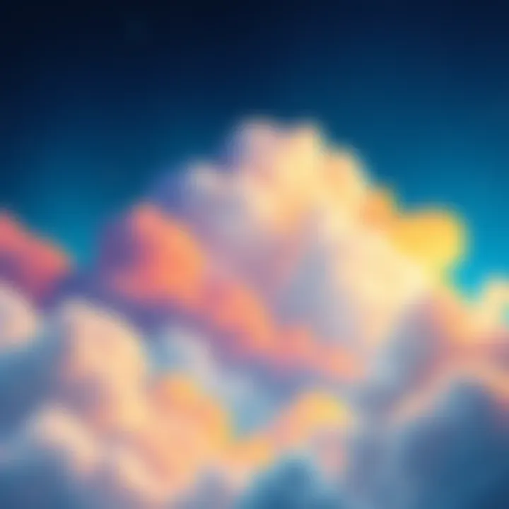 A vibrant illustration of fluffy clouds in various colors representing dreams, with stars shining in the background.