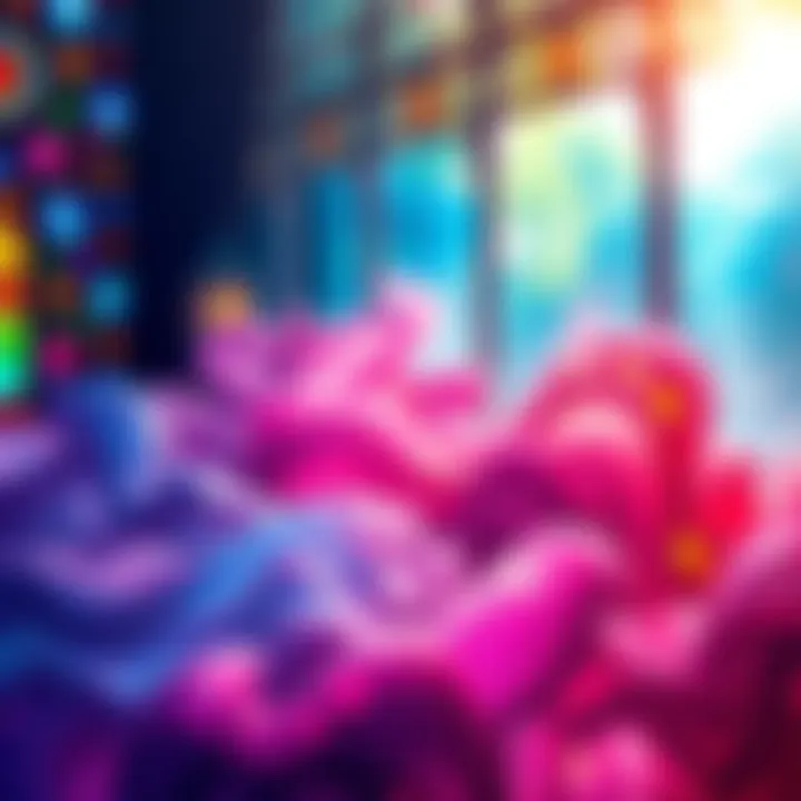 A vibrant scene showing stained glass patterns and flowing watercolors representing dream visuals.