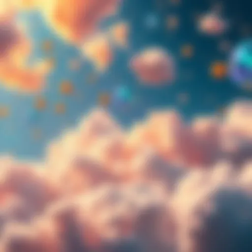 A vibrant mix of dream-like elements including clouds, stars, and abstract shapes, representing the randomness of dreams.