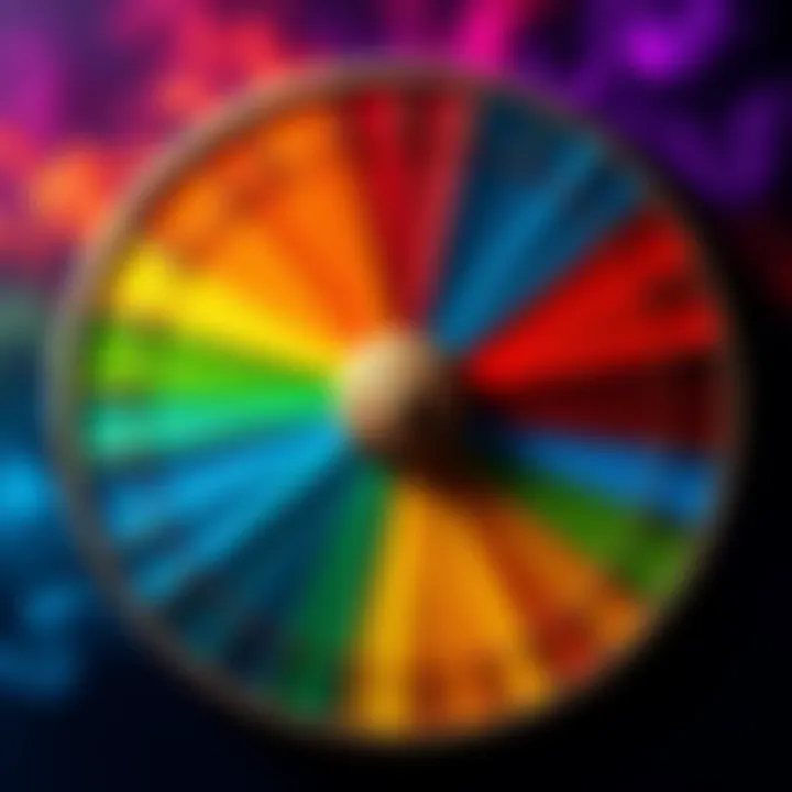 An artist's colorful Element Wheel displaying vibrant colors that represent virtues inspired by Plato's elements.