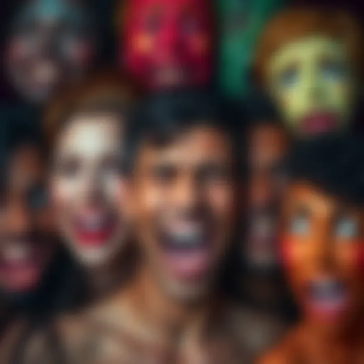 A collection of different faces showing various emotions like happiness, sadness, and surprise.