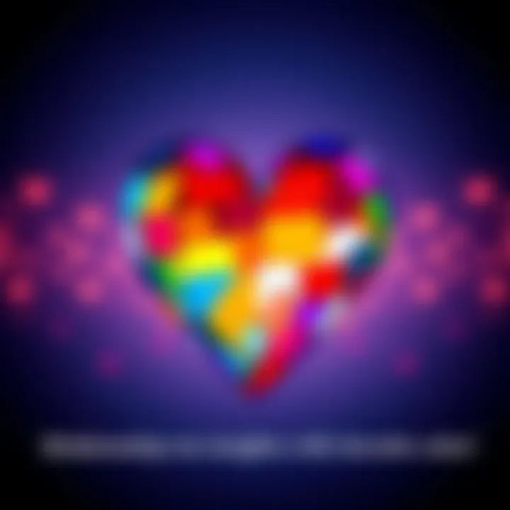 Colorful Heart with Color Swatches A vibrant heart shape filled with various color swatches, symbolizing personal preferences and insights based on favorite colors.