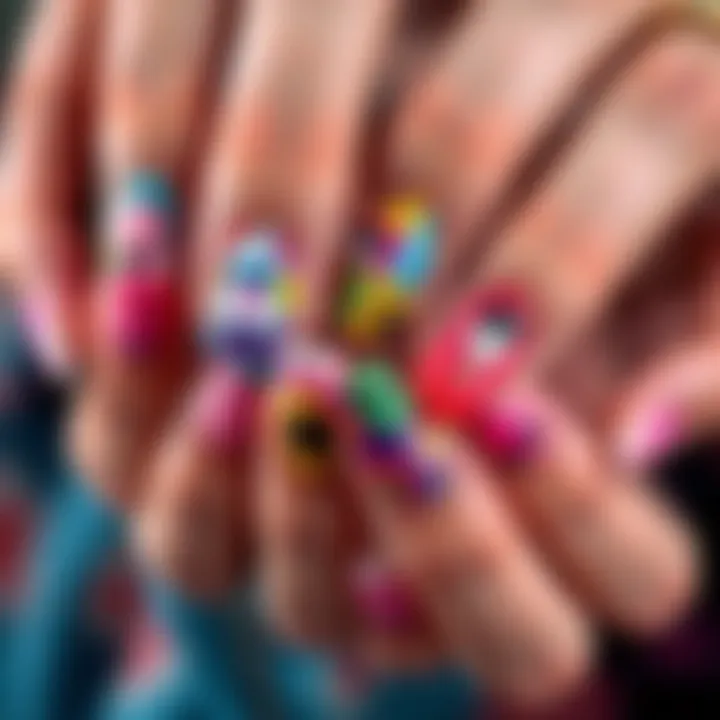 Colorful nail designs A close-up of hands with vibrant and artistic nail designs showcasing the latest trends in 2026.
