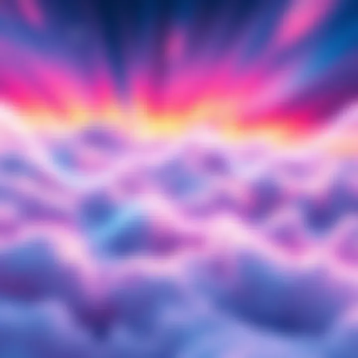 A vibrant sky filled with bright colors and abstract energy waves, symbolizing a shift in reality and heightened awareness.