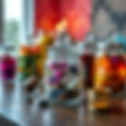 A collection of colorful spell jars filled with herbs and crystals, representing intention-setting in spell work