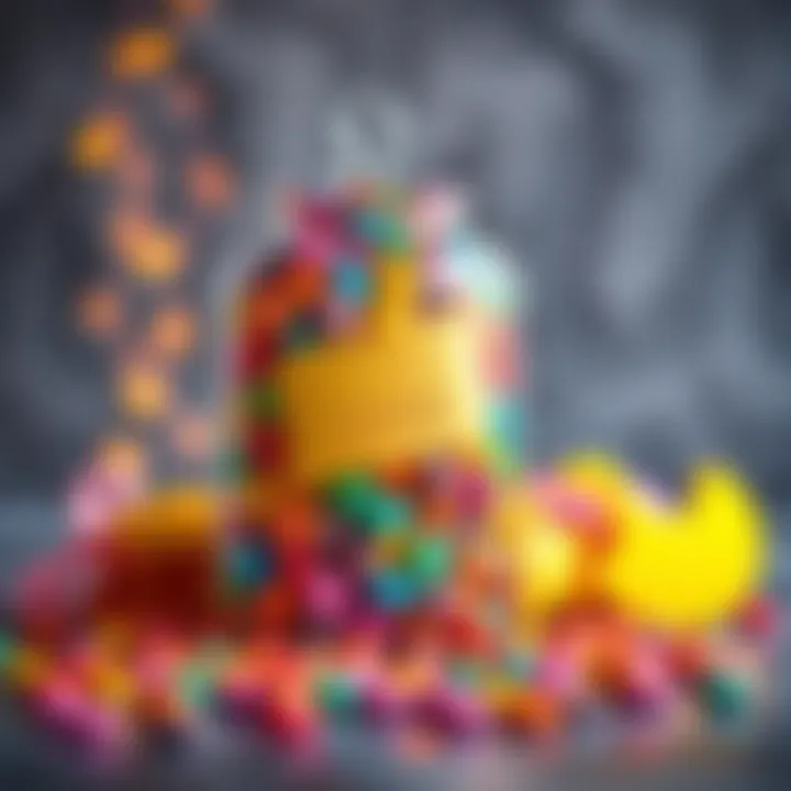 A jar filled with various colorful candies and positive notes, symbolizing joy and good vibes for the new year.