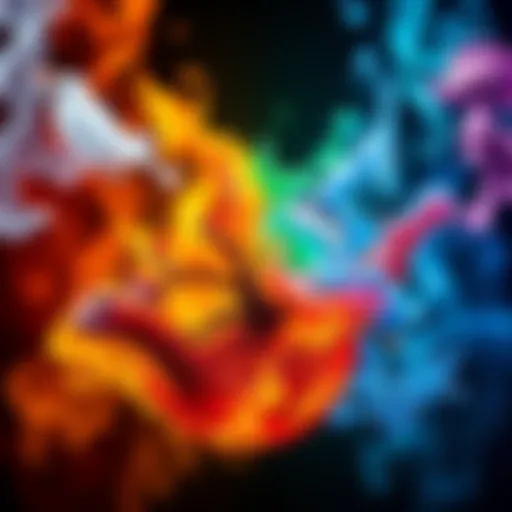 Illustration showing Air, Fire, Water, and Earth elements with their traditional colors