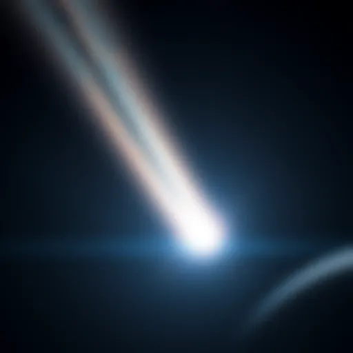 A bright comet streaking through the dark night sky with a glowing tail, surrounded by stars and cosmic dust.