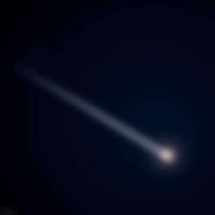 A bright comet with a unique anti-tail feature extending in the opposite direction of its main tail, set against a starry background.