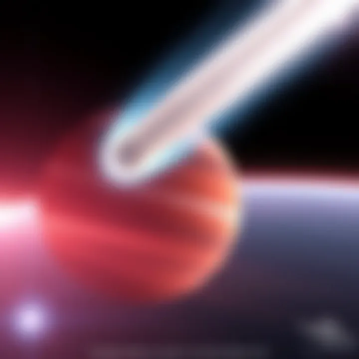 A visualization of Comet 3I/ATLAS flying past Mars, highlighting the comet's tail and the red planet in the background.