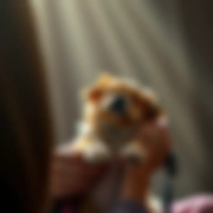 A woman gently holds a small dog in her arms, surrounded by soft light, symbolizing healing and support during a time of loss.