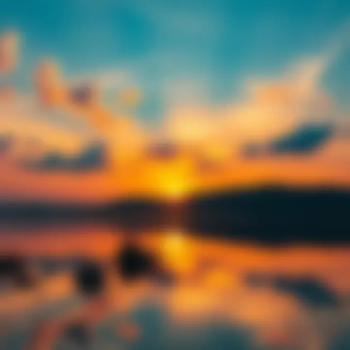 A comforting sunset A peaceful sunset over a calm lake, symbolizing hope and remembrance after loss.