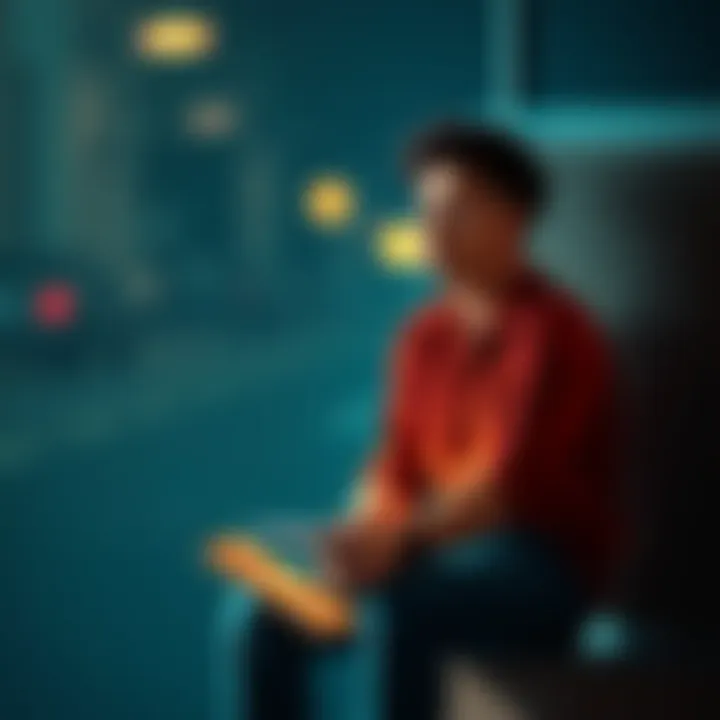 A person sitting alone, looking thoughtful while holding a notebook, symbolizing introspection on commitment issues in relationships.