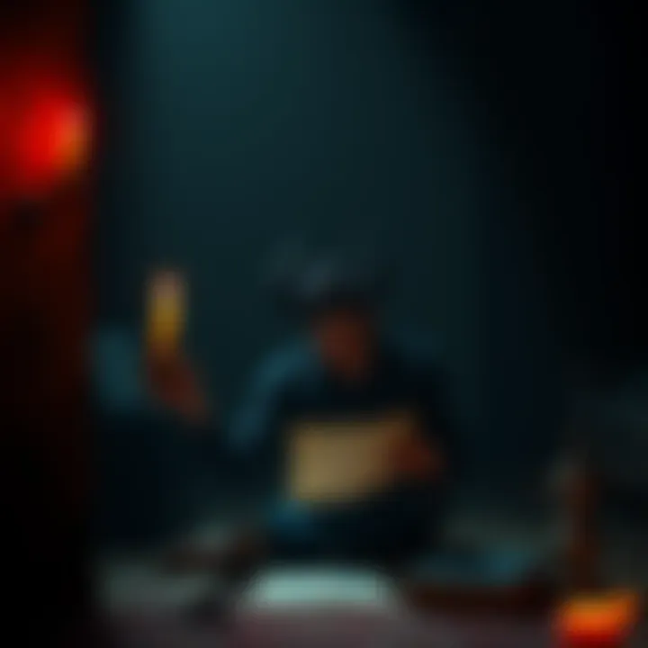 A person in a dimly lit room, holding a candle and a piece of parchment, contemplating their connection with Lucifer.