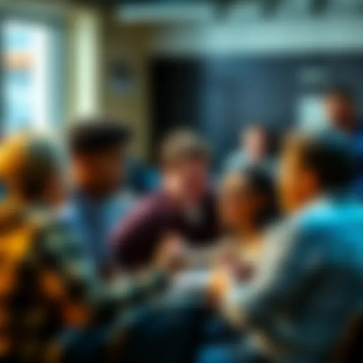 People gathered to share their insights and observations in a lively discussion, with diverse expressions and gestures showing engagement.