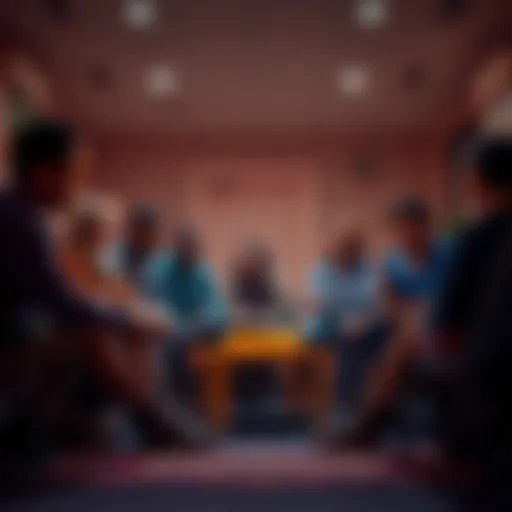 A diverse group of people sitting in a circle sharing thoughts on cultural identity and belief systems.