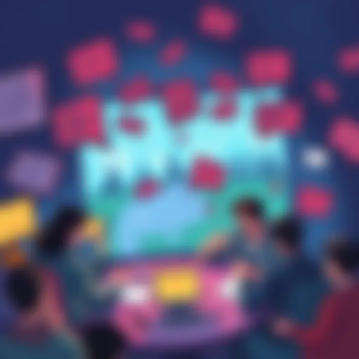 A digital illustration depicting fragmented conversations and frustrated users in an online forum setting.