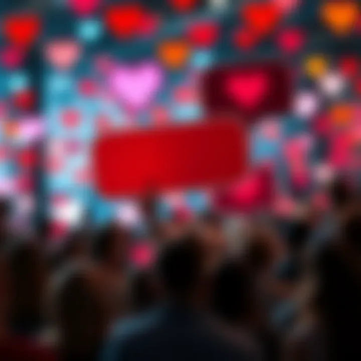 A vibrant chat bubble graphic with hearts and people sharing their relationship status in comments