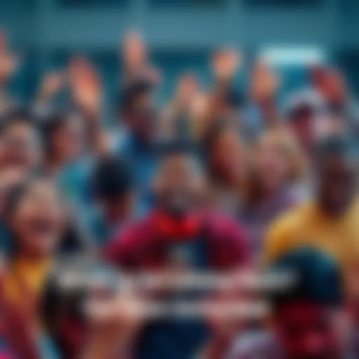 A diverse group of people eagerly discussing and celebrating the anticipated return of a popular figure, showcasing various reactions and emotions.