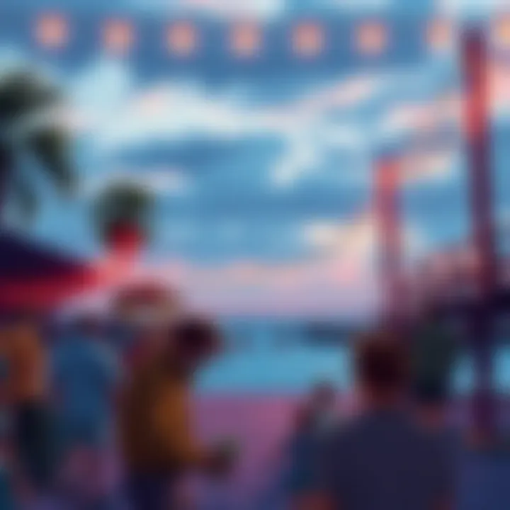 Community Gathering on Oak Island A lively community event on Oak Island with people enjoying activities near the beach.