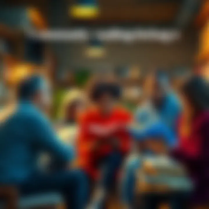 A group of diverse people discussing books and sharing ideas in a cozy setting