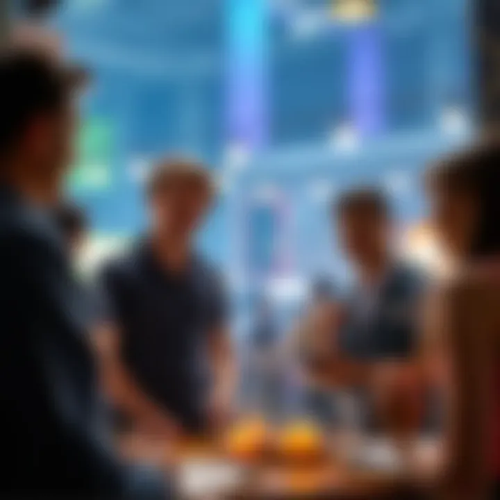 People engaging in a conversation about sharing positive experiences and rituals in a public forum