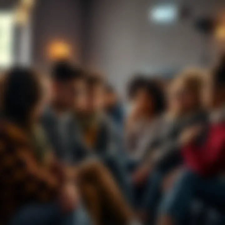 Group of people sitting together, sharing personal stories and experiences, showing connection and empathy through their expressions.
