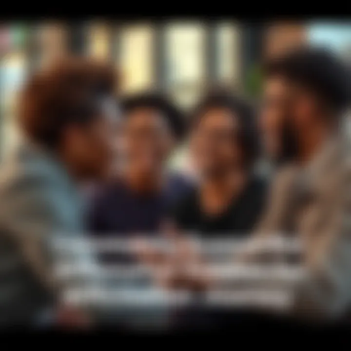 A group of diverse people discussing their experiences related to affirmations and support, emphasizing encouragement and sharing stories.