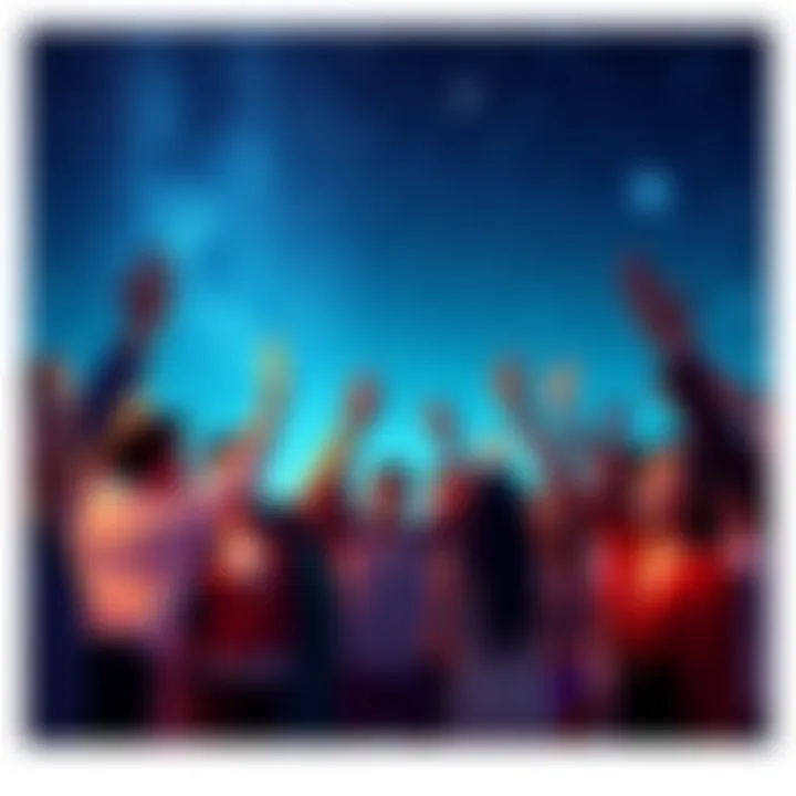 A diverse group of people celebrating together under a starry sky, symbolizing growth and unity for the New Year.
