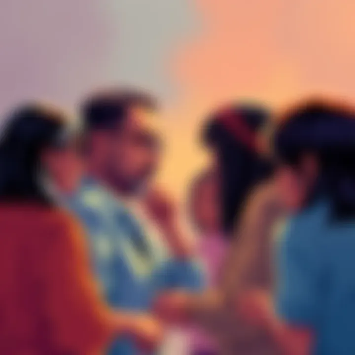 A vibrant community gathering discussing societal issues