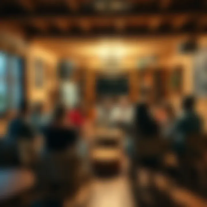 A diverse group of individuals sitting in a circle, engaged in conversation about the Law of One principles in a cozy community setting