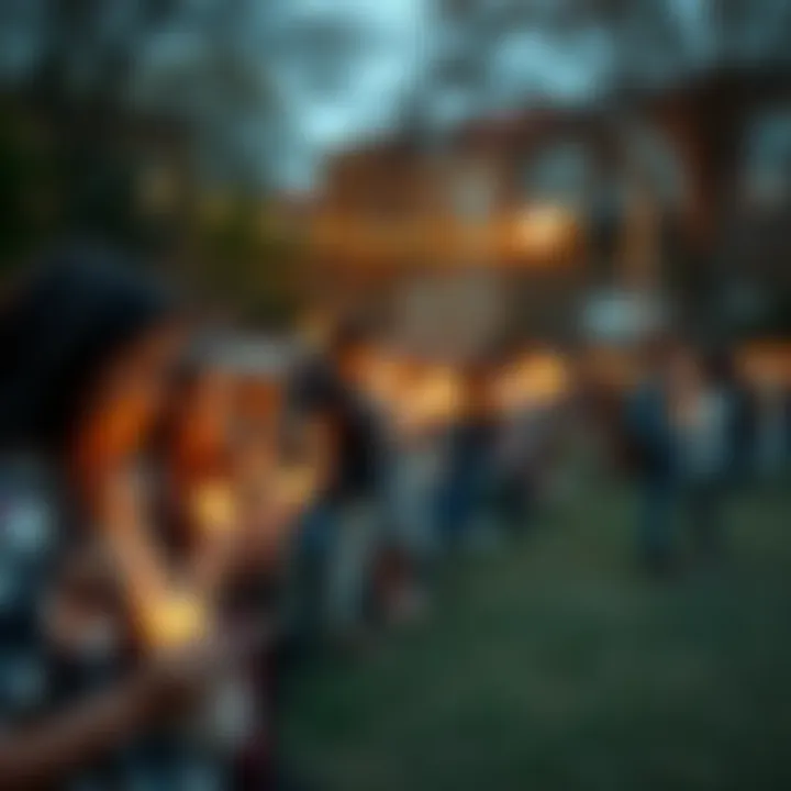 Community gathering to remember a lost mother People gathered in a park holding candles and sharing memories in remembrance of a mother who disappeared 14 years ago