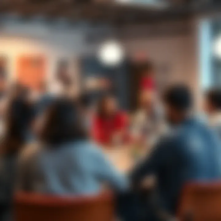 A group of people gathered in a community center discussing local issues and sharing ideas.