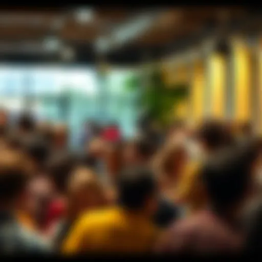 A diverse group of people participating in a community event, showing interaction and connection in a shared space.