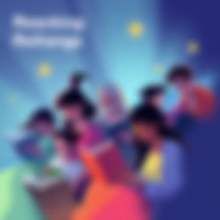 A vibrant illustration showcasing a diverse group of individuals engaged in reading and exchanging ideas, symbolizing community bonding and insightful discussions.