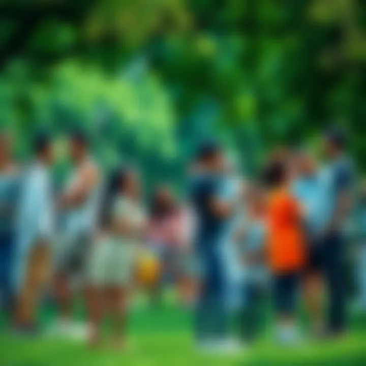 A diverse group of people gathered in a park, sharing ideas and offering support to one another.
