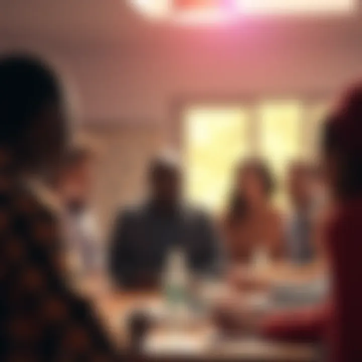 People engaging in a community meeting to discuss support and assistance during challenging times.