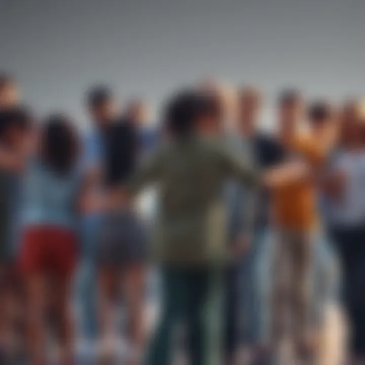 A diverse group of people standing together with arms linked, symbolizing unity and collective protection in their community.