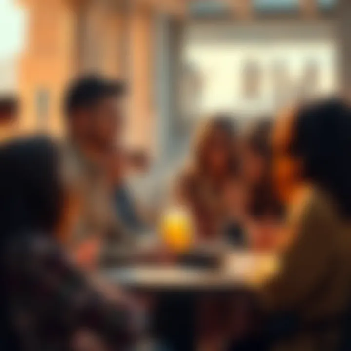 A diverse group of people exchanging thoughts about worshiping Isis and other deities in a friendly setting