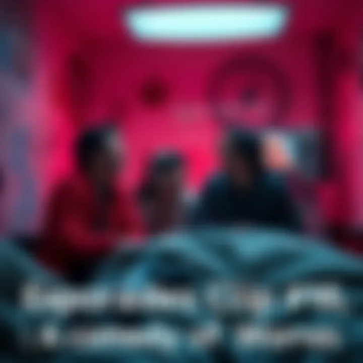 A scene from Comrades Clip #16 showing characters laughing in a surreal setting reflecting on death and hunger.