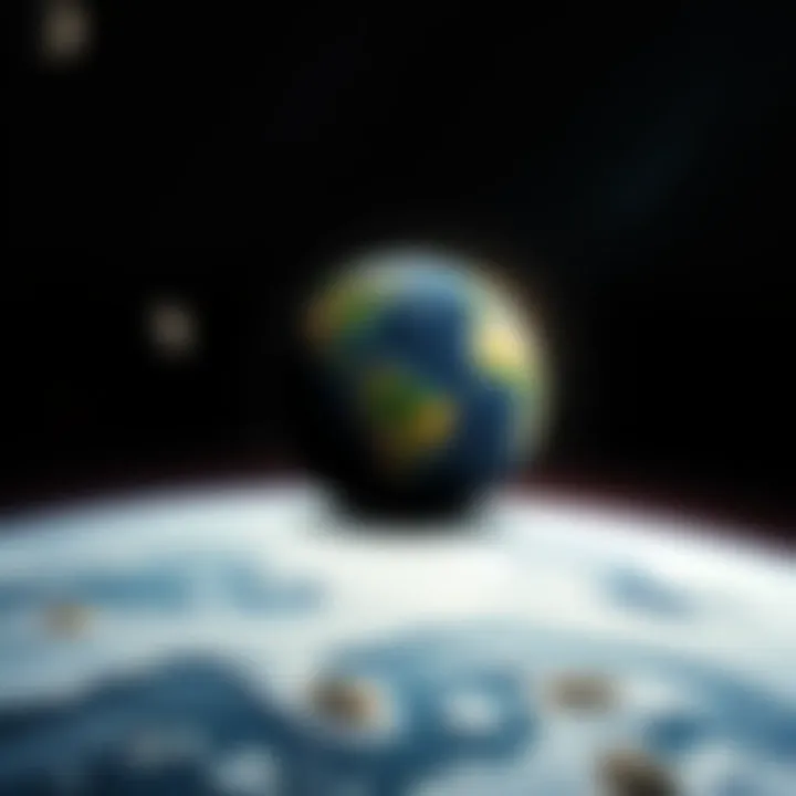 Illustration showing a concave Earth with a round shape and pathways leading into space