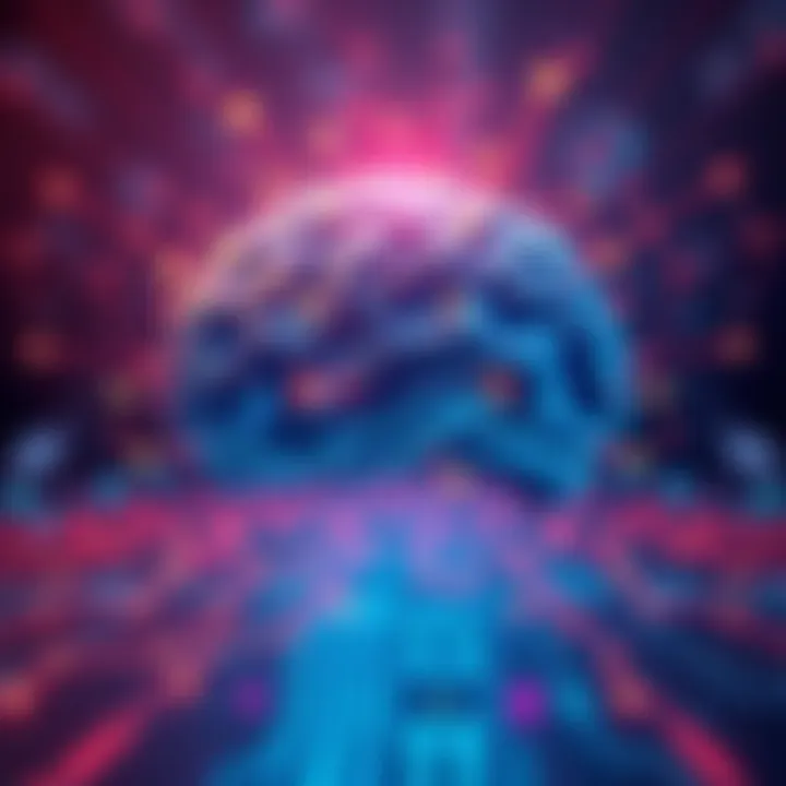 Illustration showing a brain with digital elements representing a virtual machine process, symbolizing the ego's function in coherence and consciousness.