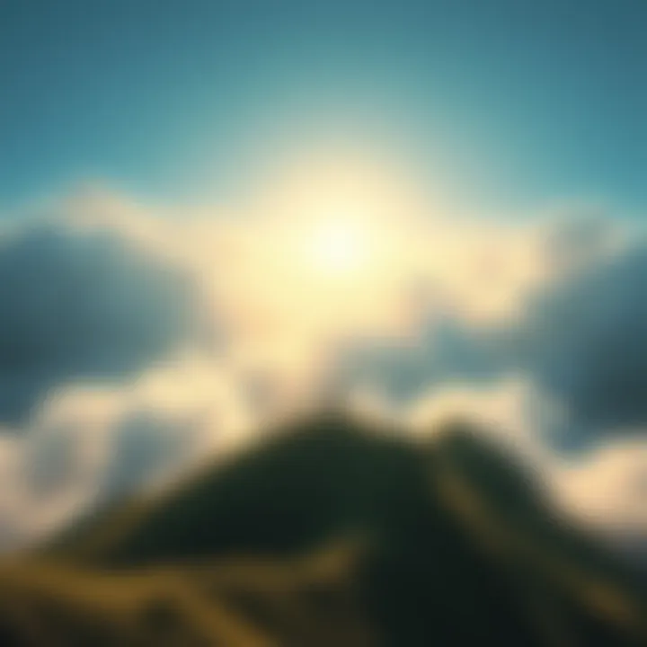 Concept of Afterlife A serene landscape representing the afterlife, with soft clouds and gentle light, evoking peace and contemplation.