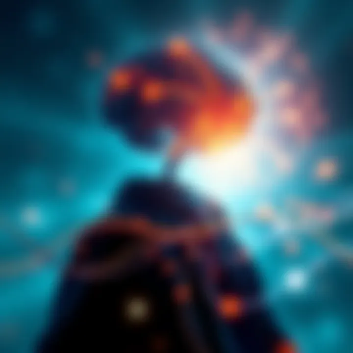 Concept of Consciousness An abstract image representing consciousness, featuring a figure with a glowing brain surrounded by light and waves, symbolizing the connection between the knower and the known.