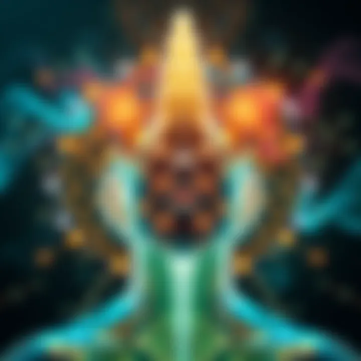 An abstract representation of the self, showing layers symbolizing personality, soul connections, and parallel realities.