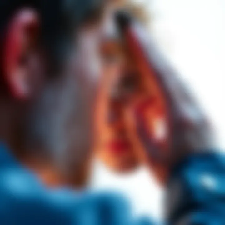 A person looking into a reflection, symbolizing the exploration of identity and existence with a blank background.